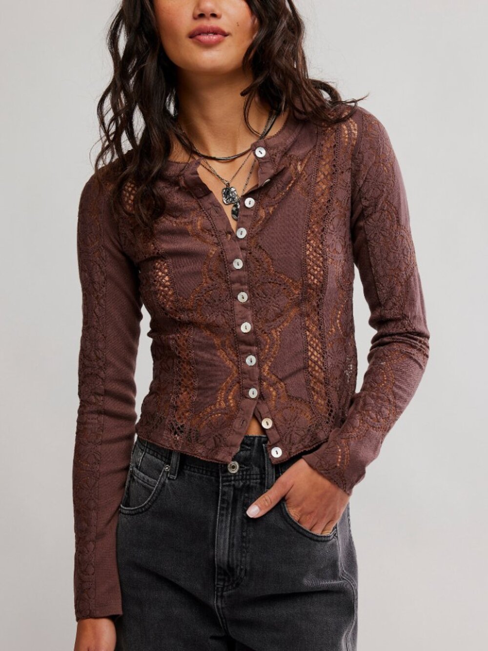 FREE PEOPLE Jae Knit Long Sleeve / Chicory Coffee